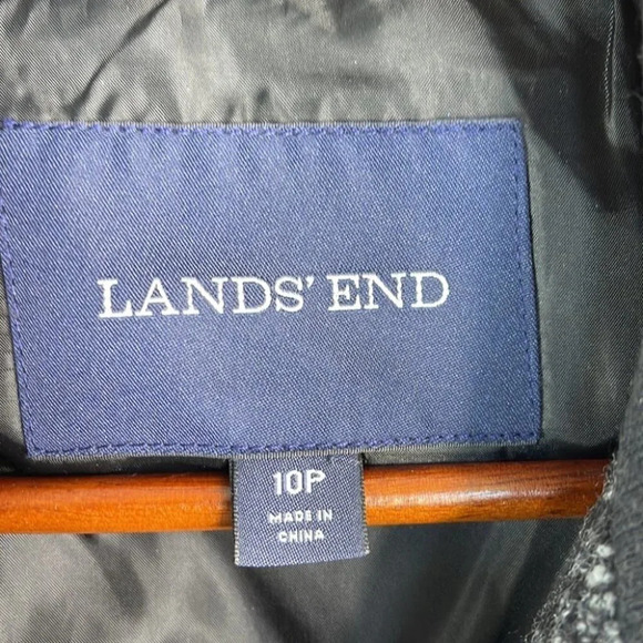 LANDS END Wool Zip Jacket Marled Black Grey High Neck Pockets Size 10P - Picture 8 of 11